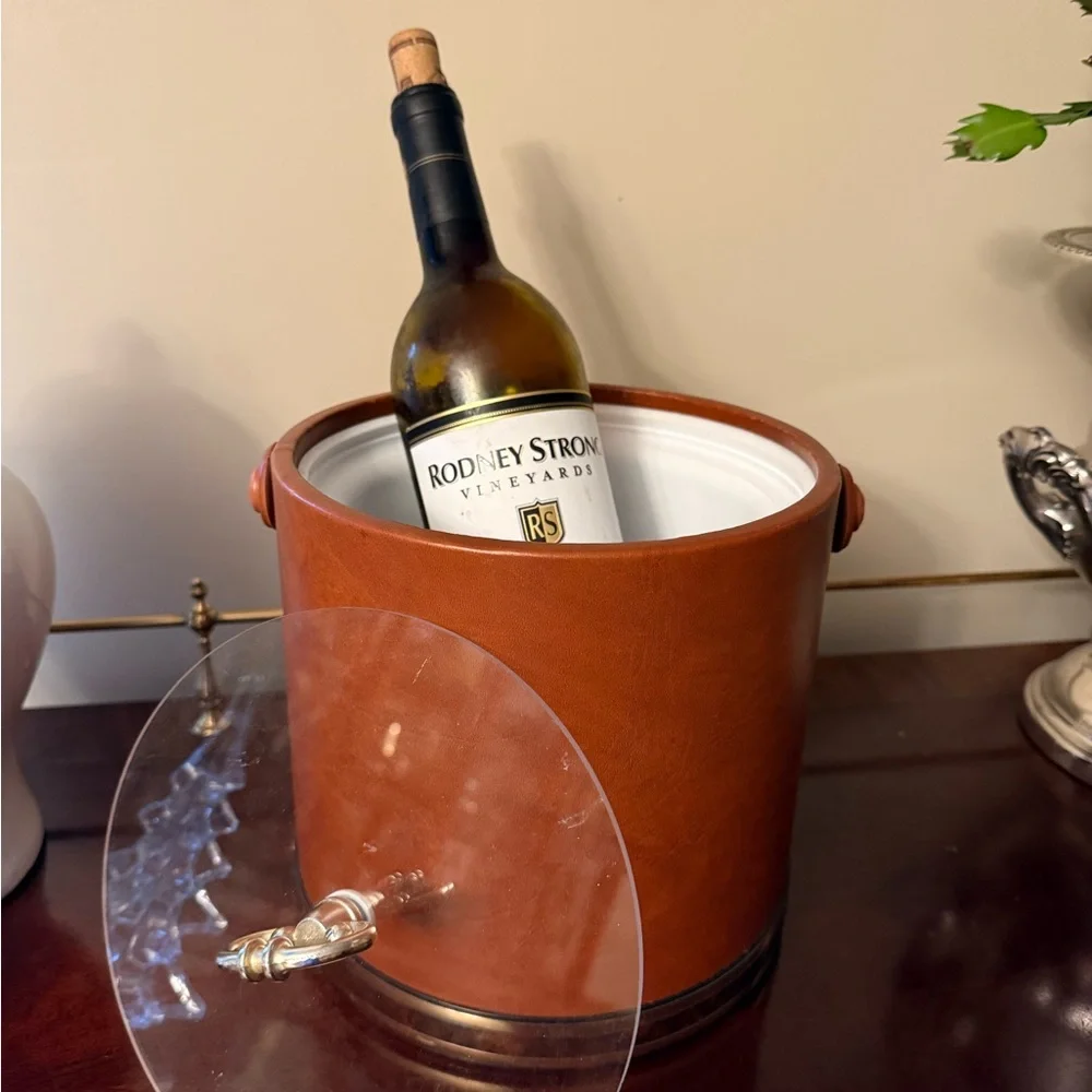 Vintage Brown Leather Ice Bucket